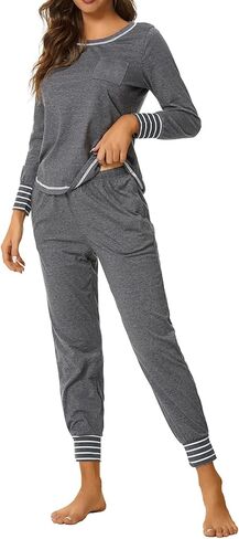 Vrtige Women's 2 Piece Pajamas Set Crewneck Long Sleeve Top and Pants PJs Set Sleepwear in Saudi Arabia