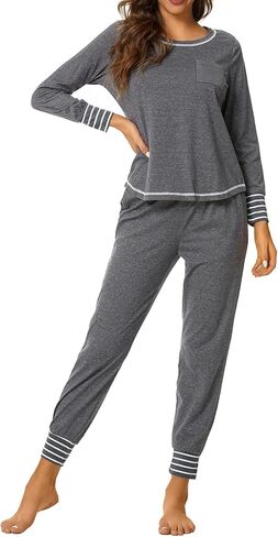 Vrtige Women's 2 Piece Pajamas Set Crewneck Long Sleeve Top and Pants PJs Set Sleepwear in Saudi Arabia