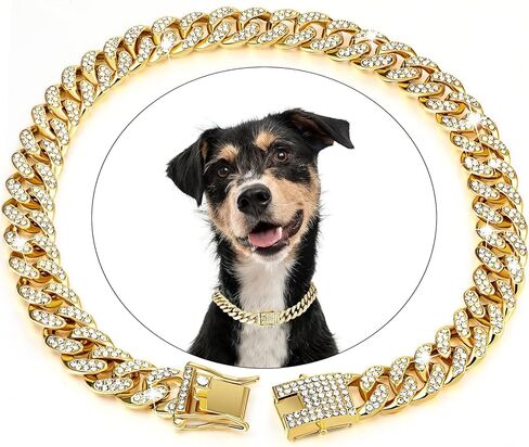 Dog Chain Collar,BOZILY Diamond Cuban Collar Walking Metal Chain Collar with Design Secure Buckle,Pet Cuban Link Dog Collar Jewelry Accessories for Small Medium Large Dogs Cats (8in, Rose Gold) in Saudi Arabia