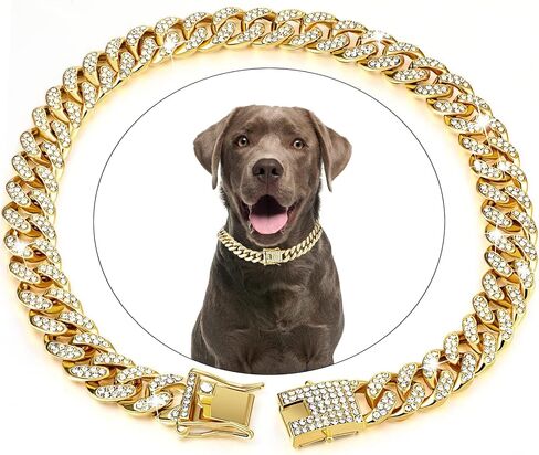 Dog Chain Collar,BOZILY Diamond Cuban Collar Walking Metal Chain Collar with Design Secure Buckle,Pet Cuban Link Dog Collar Jewelry Accessories for Small Medium Large Dogs Cats (8in, Rose Gold) in Saudi Arabia