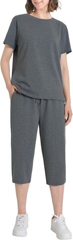 Weintee Women's Petite Lounge Sets Matching Top and Capris Cotton Loungewear Jogging Suits in Saudi Arabia