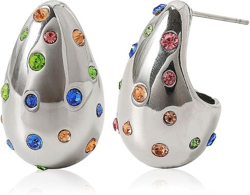 Teardrop Earrings for Women Chunky Gold Rhinestone Earrings Cubic Zirconia Silver Hoop Earrings for Water Drop Earrings Valentine's Day Christmas Jewelry Gift for Women Friend Lover Mom in Saudi Arabia
