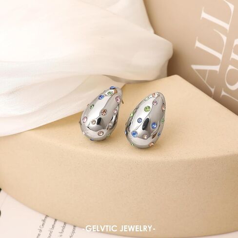 Teardrop Earrings for Women Chunky Gold Rhinestone Earrings Cubic Zirconia Silver Hoop Earrings for Water Drop Earrings Valentine's Day Christmas Jewelry Gift for Women Friend Lover Mom in Saudi Arabia