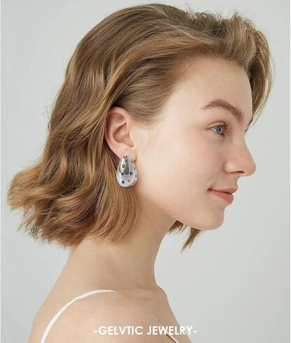 Teardrop Earrings for Women Chunky Gold Rhinestone Earrings Cubic Zirconia Silver Hoop Earrings for Water Drop Earrings Valentine's Day Christmas Jewelry Gift for Women Friend Lover Mom in Saudi Arabia