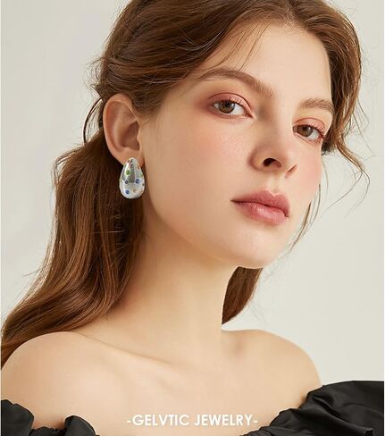 Teardrop Earrings for Women Chunky Gold Rhinestone Earrings Cubic Zirconia Silver Hoop Earrings for Water Drop Earrings Valentine's Day Christmas Jewelry Gift for Women Friend Lover Mom in Saudi Arabia