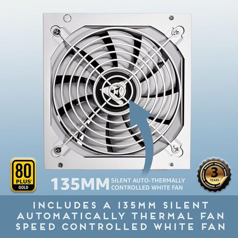 Apevia ATX-PR600W-WH Prestige 600W 80+ Gold معتمد، متوافق مع RoHS، مزود طاقة نشط للألعاب PFC ATX باللون الأبيض in Kuwait