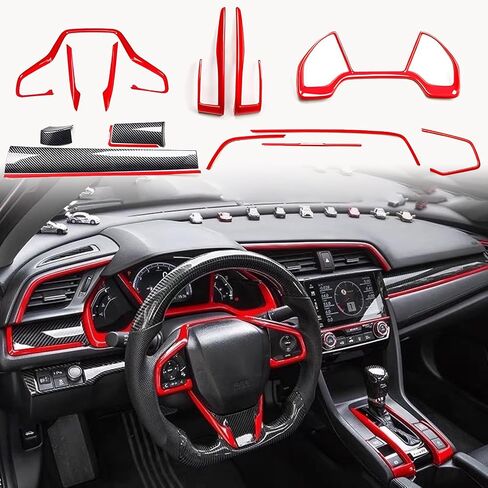 for Honda 10th Gen Civic 2016 2017 2018 2019 2020 ABS Carbon Fiber Pattern Console Center Dashboard Cover and Gear Box and Steering Wheel Trims Accessories 15pcs(Set-B) in Saudi Arabia