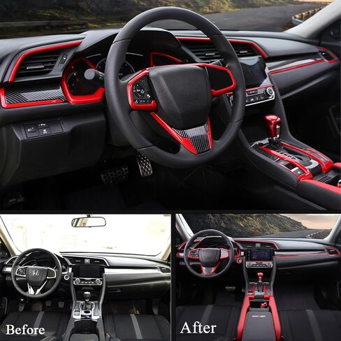 for Honda 10th Gen Civic 2016 2017 2018 2019 2020 ABS Carbon Fiber Pattern Console Center Dashboard Cover and Gear Box and Steering Wheel Trims Accessories 15pcs(Set-B) in Saudi Arabia