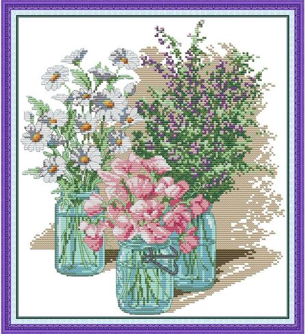 CROSSDECOR مجموعة غرز متقاطعة للمبتدئين، أنماط الزهور DIY مجموعة تطريز مختومة، مجموعة أدوات بداية بالإبرة، لوازم حرفية مصنوعة يدويًا 14CT 2 خيوط in Kuwait