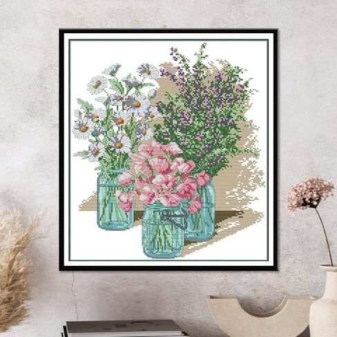 CROSSDECOR مجموعة غرز متقاطعة للمبتدئين، أنماط الزهور DIY مجموعة تطريز مختومة، مجموعة أدوات بداية بالإبرة، لوازم حرفية مصنوعة يدويًا 14CT 2 خيوط in Kuwait