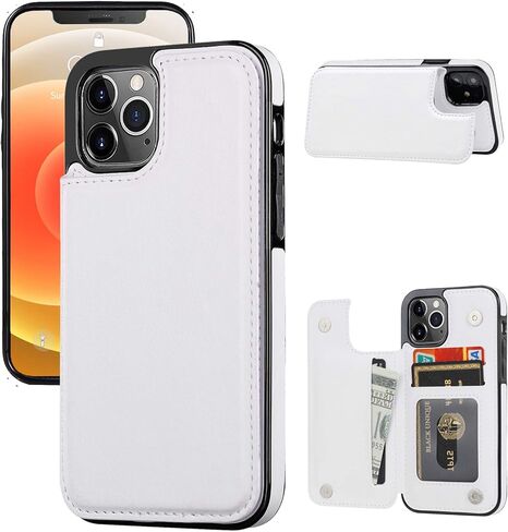 Wallet Case Compatible with iPhone 12 Pro/12,Slim Protective case with Card Holder,Premium PU Leather Kickstand Card Slots Case with 1 Protective Glass for iPhone 12pro/12(6.1") -Black in Saudi Arabia