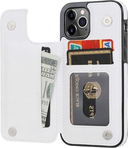 Wallet Case Compatible with iPhone 12 Pro/12,Slim Protective case with Card Holder,Premium PU Leather Kickstand Card Slots Case with 1 Protective Glass for iPhone 12pro/12(6.1") -Black in Saudi Arabia