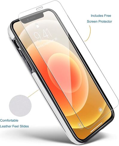 Wallet Case Compatible with iPhone 12 Pro/12,Slim Protective case with Card Holder,Premium PU Leather Kickstand Card Slots Case with 1 Protective Glass for iPhone 12pro/12(6.1") -Black in Saudi Arabia