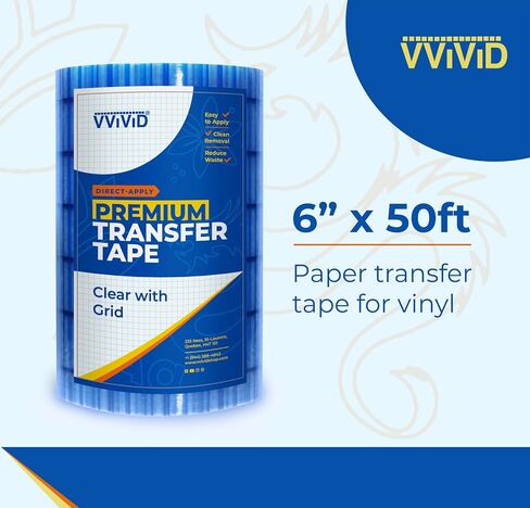 VViViD Premium Direct-Apply Transfer Tape Clear with Grid, Medium-High Tack for Crafting Vinyl, 6" x 50’ Easy-Apply Paper for Cricut, Sillhouette, Decals and Lettering in Saudi Arabia