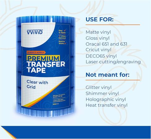VViViD Premium Direct-Apply Transfer Tape Clear with Grid, Medium-High Tack for Crafting Vinyl, 6" x 50’ Easy-Apply Paper for Cricut, Sillhouette, Decals and Lettering in Saudi Arabia