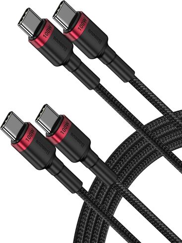 كابل Baseus USB C، (6.6 قدم، 2 حزمة)، 100 واط PD 5A QC 4.0 شحن سريع كابل USB C إلى USB C، كابل مجدول من النايلون من النوع C متوافق مع Galaxy S23 S22، iPhone 15/15 Pro/15 Plus/15 Pro Max، ماك بوك برو in Kuwait