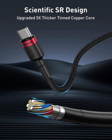 كابل Baseus USB C، (6.6 قدم، 2 حزمة)، 100 واط PD 5A QC 4.0 شحن سريع كابل USB C إلى USB C، كابل مجدول من النايلون من النوع C متوافق مع Galaxy S23 S22، iPhone 15/15 Pro/15 Plus/15 Pro Max، ماك بوك برو in Kuwait