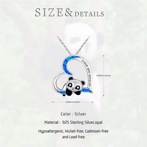 JUSTKIDSTOY Panda Necklace Gifts for Mother's Day 925 Sterling Silver Cute Animal Heart Pendant - I Love You Forever Jewelry for Women Daughter Panda Lover in Kuwait