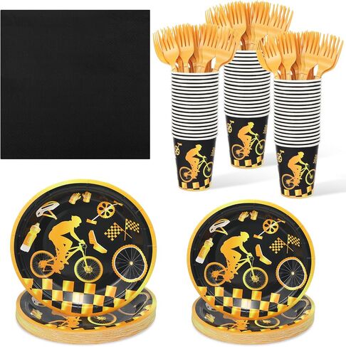 Zubebe 120 Pcs Dirt Bike Birthday Party Supplies for 24 Guests Include 24 Pcs Disposable 7'' and 9'' Paper Bike Birthday Party Plates, Napkins, Cups, Forks for Bike Sports Themed Party Decorations in Saudi Arabia