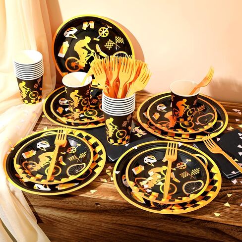 Zubebe 120 Pcs Dirt Bike Birthday Party Supplies for 24 Guests Include 24 Pcs Disposable 7'' and 9'' Paper Bike Birthday Party Plates, Napkins, Cups, Forks for Bike Sports Themed Party Decorations in Saudi Arabia