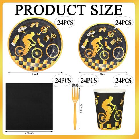 Zubebe 120 Pcs Dirt Bike Birthday Party Supplies for 24 Guests Include 24 Pcs Disposable 7'' and 9'' Paper Bike Birthday Party Plates, Napkins, Cups, Forks for Bike Sports Themed Party Decorations in Saudi Arabia