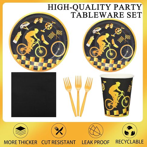 Zubebe 120 Pcs Dirt Bike Birthday Party Supplies for 24 Guests Include 24 Pcs Disposable 7'' and 9'' Paper Bike Birthday Party Plates, Napkins, Cups, Forks for Bike Sports Themed Party Decorations in Saudi Arabia