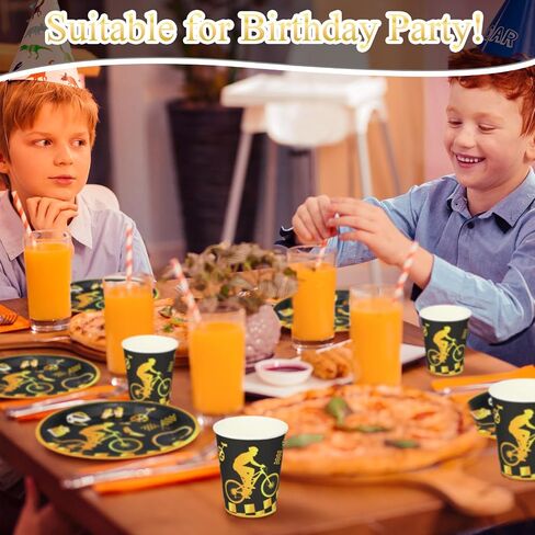 Zubebe 120 Pcs Dirt Bike Birthday Party Supplies for 24 Guests Include 24 Pcs Disposable 7'' and 9'' Paper Bike Birthday Party Plates, Napkins, Cups, Forks for Bike Sports Themed Party Decorations in Saudi Arabia