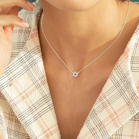 HANLI Silver Necklaces for Women - 14K White Gold Plated Collection | Featuring Beads, Infinity, Star of David, Circle, and Hummingbird Pendants in Saudi Arabia