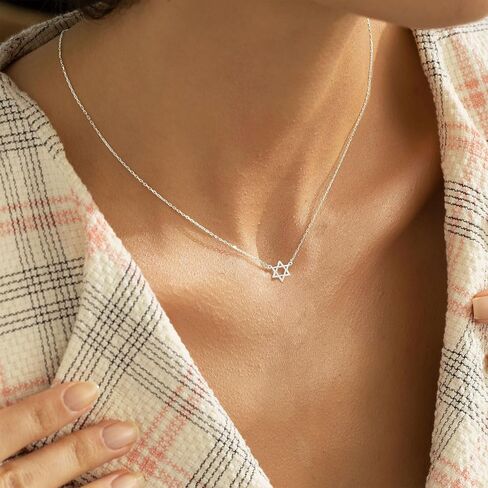 HANLI Silver Necklaces for Women - 14K White Gold Plated Collection | Featuring Beads, Infinity, Star of David, Circle, and Hummingbird Pendants in Saudi Arabia