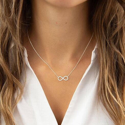 قلادات هانلي الفضية للنساء - مجموعة مطلية بالذهب الأبيض عيار 14 قيراط | تتميز بمعلقات من الخرز، واللانهاية، ونجمة داود، والدائرة، والطائر الطنان in Kuwait