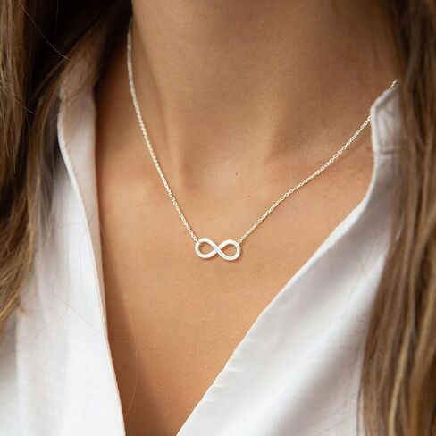 قلادات هانلي الفضية للنساء - مجموعة مطلية بالذهب الأبيض عيار 14 قيراط | تتميز بمعلقات من الخرز، واللانهاية، ونجمة داود، والدائرة، والطائر الطنان in Kuwait