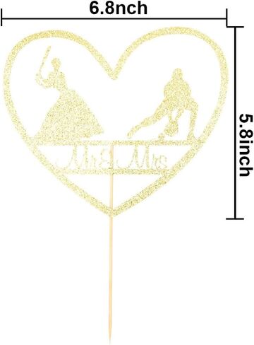 Mr & Mrs Cake Topper, Mouse Inspired Themed Wedding Party Decorations, Cartoon Mouse Bride and Groom Wedding Party, Gold Glitter in Saudi Arabia