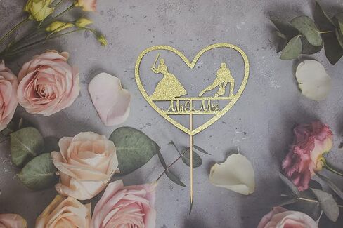 Mr & Mrs Cake Topper, Mouse Inspired Themed Wedding Party Decorations, Cartoon Mouse Bride and Groom Wedding Party, Gold Glitter in Saudi Arabia