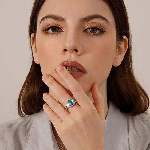 ADRAMATA 925 الفضة الاسترليني خواتم المزاج للنساء خمر اليدوية الفيكتوري خواتم البيضاوي خاتم سوليتير 18K الذهب الأبيض مطلي اللون تغيير المزاج خواتم المرأة مجوهرات in Kuwait