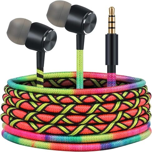 URIZONS Colorful Fun in-Ear wired Earbuds Headphones - with Microphone for iPhone MP3 Laptop Tablets Fabric Braided Headset for Students(7#) in Saudi Arabia