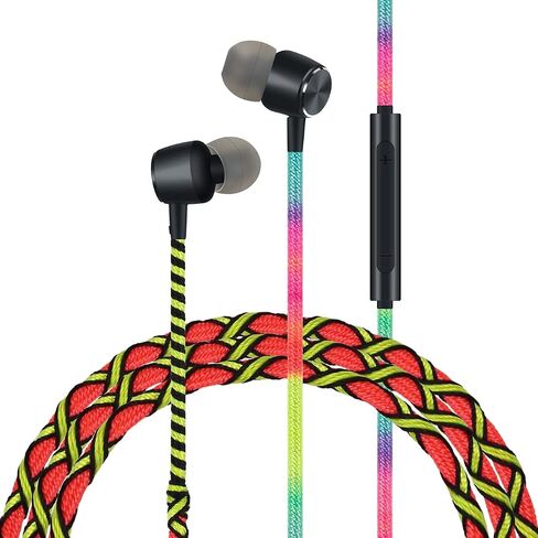 URIZONS Colorful Fun in-Ear wired Earbuds Headphones - with Microphone for iPhone MP3 Laptop Tablets Fabric Braided Headset for Students(7#) in Saudi Arabia