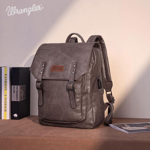Montana West × Wrangler Brown Leather Laptop Backpack Purse Women and Men Unisex Fashion Backpack in Saudi Arabia
