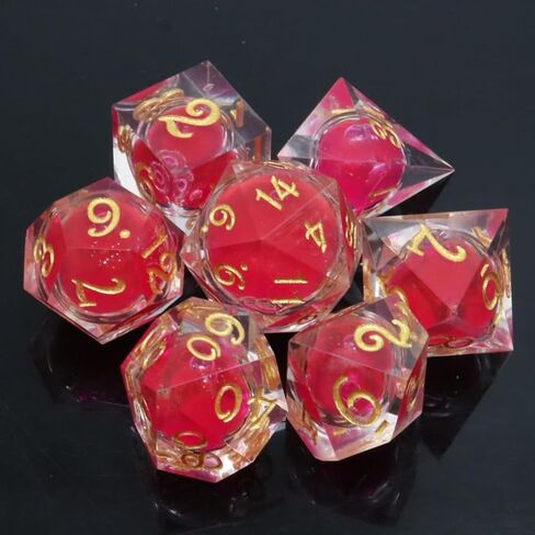 مجموعة النرد السائل DND ذات الحواف الحادة - IDTQ الزنزانات والتنينات متعددة السطوح السوداء المتدفقة الشفافة مجموعة النرد RPG MTG ألعاب الطاولة D4 D6 D8 D10 D12 D20 (الرمال المتحركة المتلألئة) in Kuwait