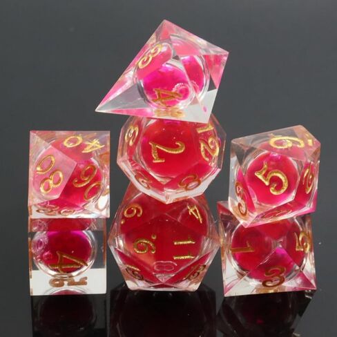 مجموعة النرد السائل DND ذات الحواف الحادة - IDTQ الزنزانات والتنينات متعددة السطوح السوداء المتدفقة الشفافة مجموعة النرد RPG MTG ألعاب الطاولة D4 D6 D8 D10 D12 D20 (الرمال المتحركة المتلألئة) in Kuwait