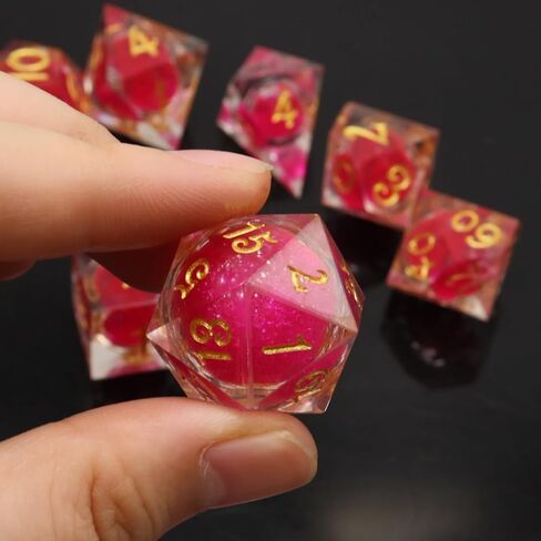 مجموعة النرد السائل DND ذات الحواف الحادة - IDTQ الزنزانات والتنينات متعددة السطوح السوداء المتدفقة الشفافة مجموعة النرد RPG MTG ألعاب الطاولة D4 D6 D8 D10 D12 D20 (الرمال المتحركة المتلألئة) in Kuwait