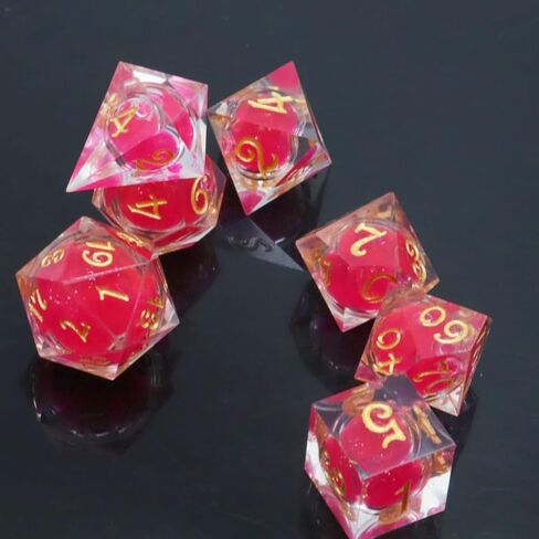 مجموعة النرد السائل DND ذات الحواف الحادة - IDTQ الزنزانات والتنينات متعددة السطوح السوداء المتدفقة الشفافة مجموعة النرد RPG MTG ألعاب الطاولة D4 D6 D8 D10 D12 D20 (الرمال المتحركة المتلألئة) in Kuwait