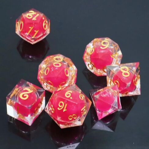 مجموعة النرد السائل DND ذات الحواف الحادة - IDTQ الزنزانات والتنينات متعددة السطوح السوداء المتدفقة الشفافة مجموعة النرد RPG MTG ألعاب الطاولة D4 D6 D8 D10 D12 D20 (الرمال المتحركة المتلألئة) in Kuwait