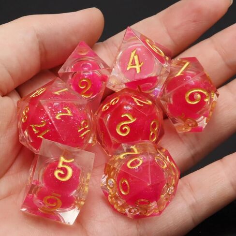 مجموعة النرد السائل DND ذات الحواف الحادة - IDTQ الزنزانات والتنينات متعددة السطوح السوداء المتدفقة الشفافة مجموعة النرد RPG MTG ألعاب الطاولة D4 D6 D8 D10 D12 D20 (الرمال المتحركة المتلألئة) in Kuwait