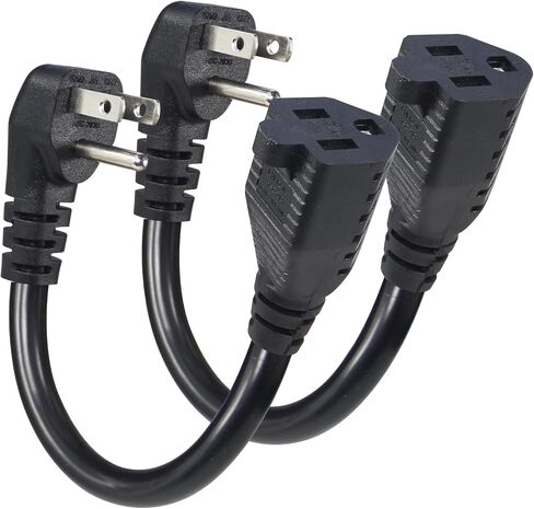 KUNCAN Short Power Extension Cord - Low Profile Wall Head 6 Inch 14AWG/3C SJTW Heavy Duty Extension Cable for Indoor/Outdoor, 90-Degree Flat Plug 15A/125V 1875W NEMA 5-15P to NEMA 5-15R, Black 1-Pack in Kuwait