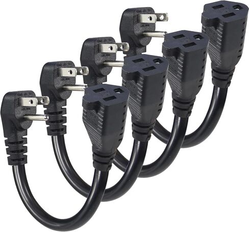 KUNCAN Short Power Extension Cord - Low Profile Wall Head 6 Inch 14AWG/3C SJTW Heavy Duty Extension Cable for Indoor/Outdoor, 90-Degree Flat Plug 15A/125V 1875W NEMA 5-15P to NEMA 5-15R, Black 1-Pack in Kuwait