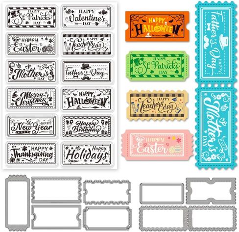 3pcs Holiday Postage Stamps and Dies Happy Easter Clear Stamps St Patrick's Day Silicone Stamp Frame Cutting Dies for Card Making Label Die Cutters for DIY Scrapbooking Embossing Album Craft in Saudi Arabia