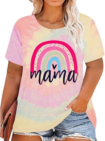 Plus Size Mama Shirt Women Cute Mama Rainbow Shirts Funny Mom Life Tshirt Pregnant Mom Tee Tops in Saudi Arabia
