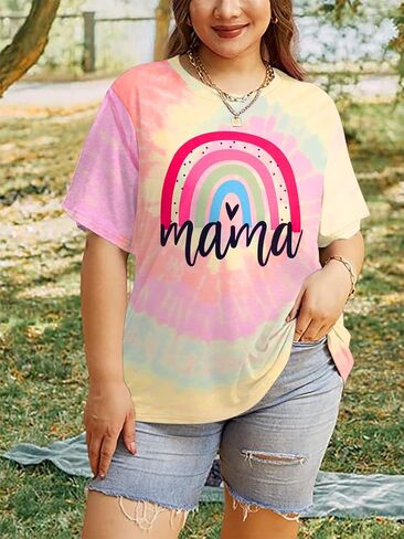 Plus Size Mama Shirt Women Cute Mama Rainbow Shirts Funny Mom Life Tshirt Pregnant Mom Tee Tops in Saudi Arabia