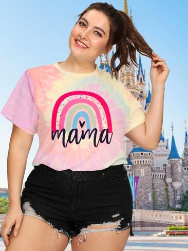 Plus Size Mama Shirt Women Cute Mama Rainbow Shirts Funny Mom Life Tshirt Pregnant Mom Tee Tops in Saudi Arabia