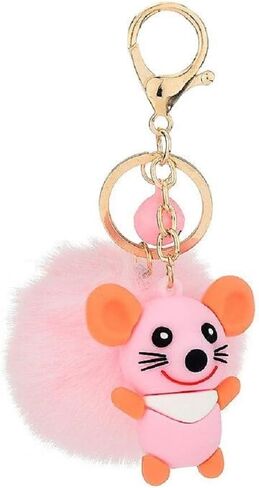 Cartoon Mouse Key Chain with Fluffy Fur Pom Pom in Saudi Arabia
